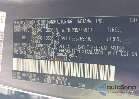 2021 Toyota Highlander Xle z USA, uszkodzony, nr VIN 5TDGZRBH6MS153271